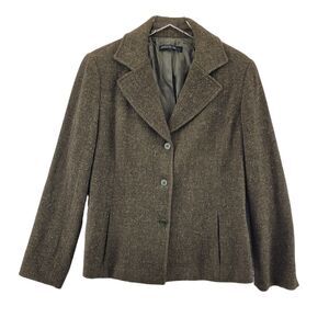 Lafayette 148 Wool Tweed Blazer Jacket Womens Size 12 Dark Olive Green 3 Button